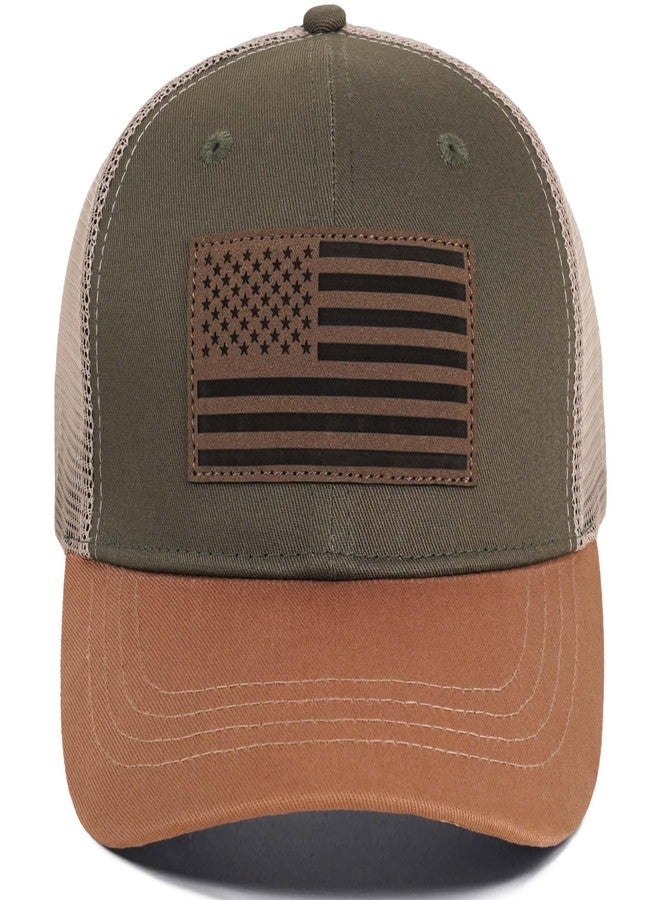 MixYoke American Flag Trucker Hat - Snapback Hats for Men Women Baseball Cap - Breathable Mesh & Adjustable Fit for Casual Wear-Grey Green - Image 1